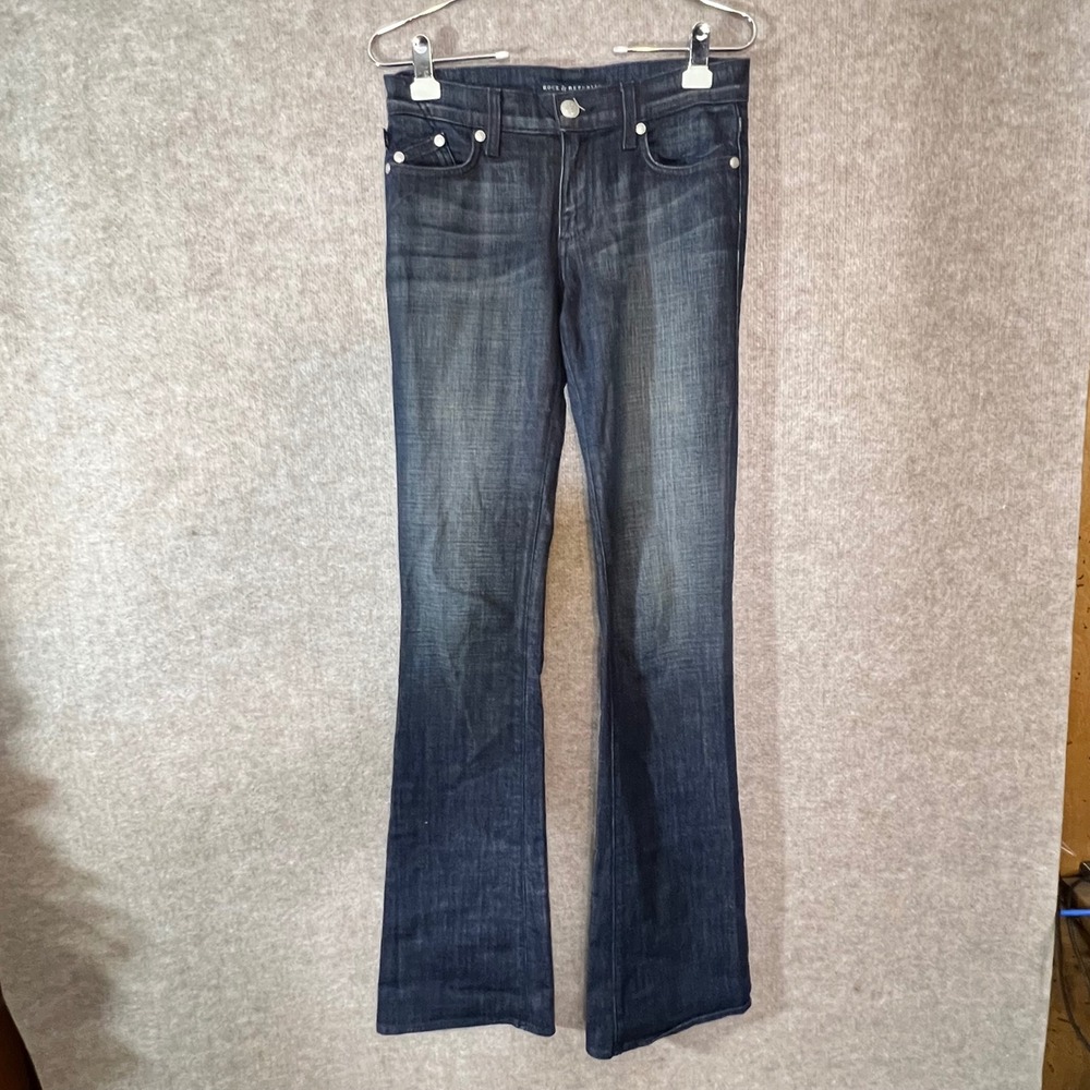 Rock & Republic Flare Jeans Women 29 Dark Wash Embellished Pocket Y2K Indie Slz